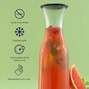 JoyJolt Glass Carafe with Lid 1 Liter - Pitcher for Mimosa Bar, Juice, Wine, Wat